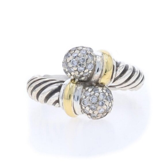 David Yurman Cable Pave Diamond Bypass Ball Ring - Sterling 925 Yellow Gold 18k - Picture 1 of 6